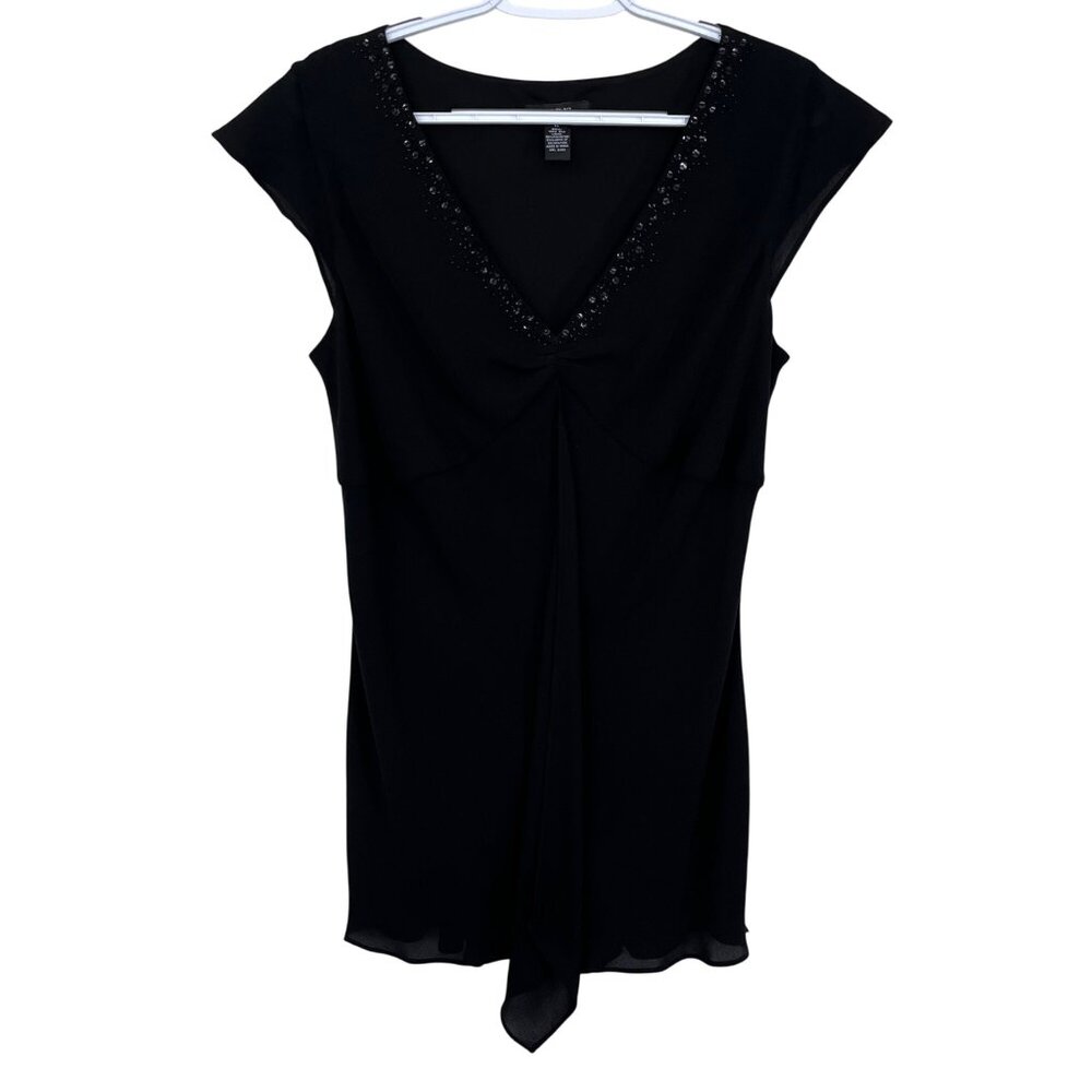 Alfani Y2K Silk Babydoll Top Size 12 Black Beaded Whimsigoth Fairy Grunge